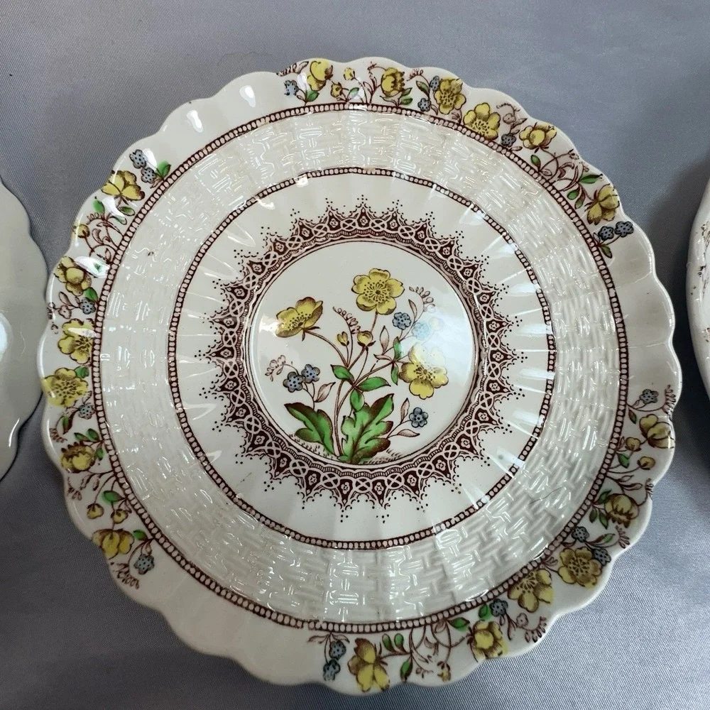 Spode Buttercup Teacup Saucer Set‎ Copeland England Scalloped Floral Old Mark
